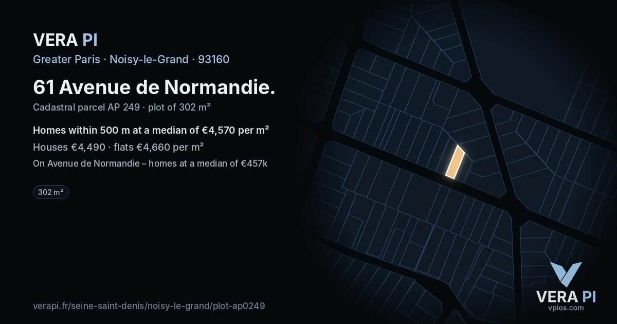 61 Avenue de Normandie, Noisy-le-Grand at night – the plot lit, the parcels around coloured by the prices near them