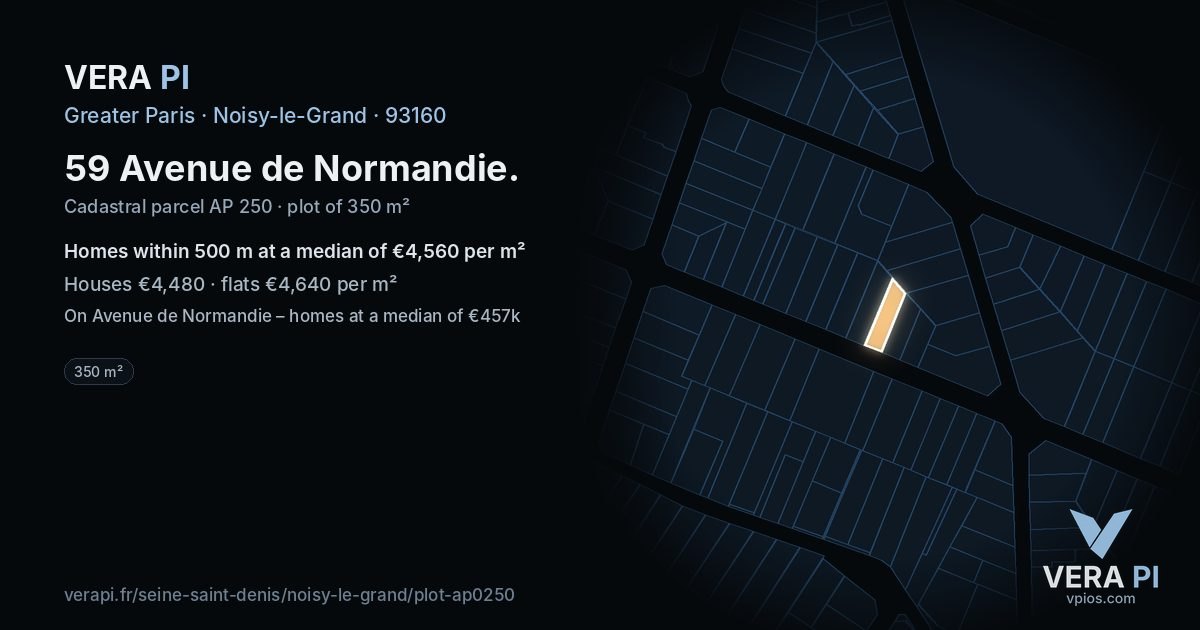 59 Avenue de Normandie, Noisy-le-Grand at night – the plot lit, the parcels around coloured by the prices near them