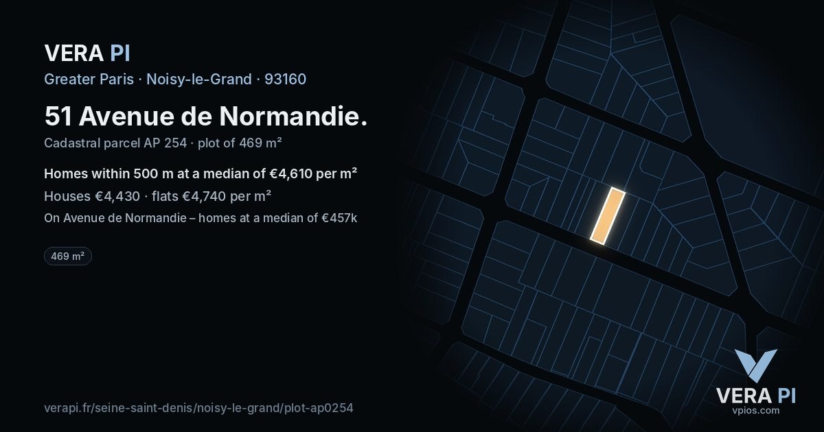 51 Avenue de Normandie, Noisy-le-Grand at night – the plot lit, the parcels around coloured by the prices near them
