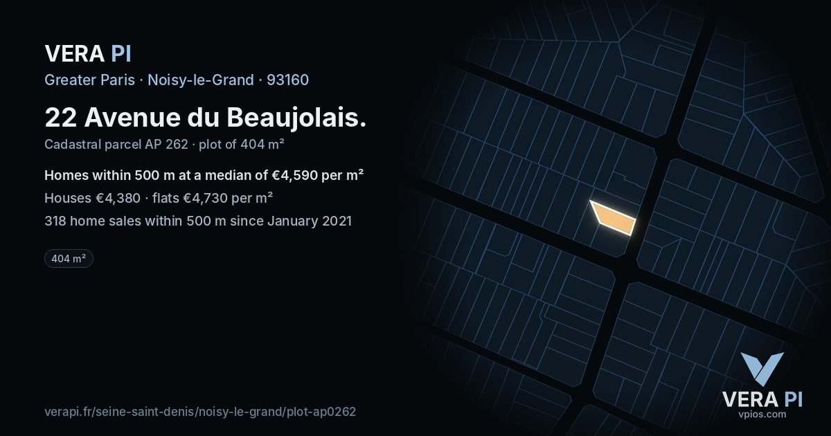 22 Avenue du Beaujolais, Noisy-le-Grand at night – the plot lit, the parcels around coloured by the prices near them