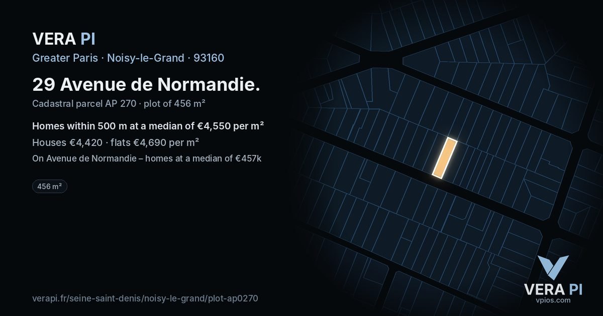 29 Avenue de Normandie, Noisy-le-Grand at night – the plot lit, the parcels around coloured by the prices near them