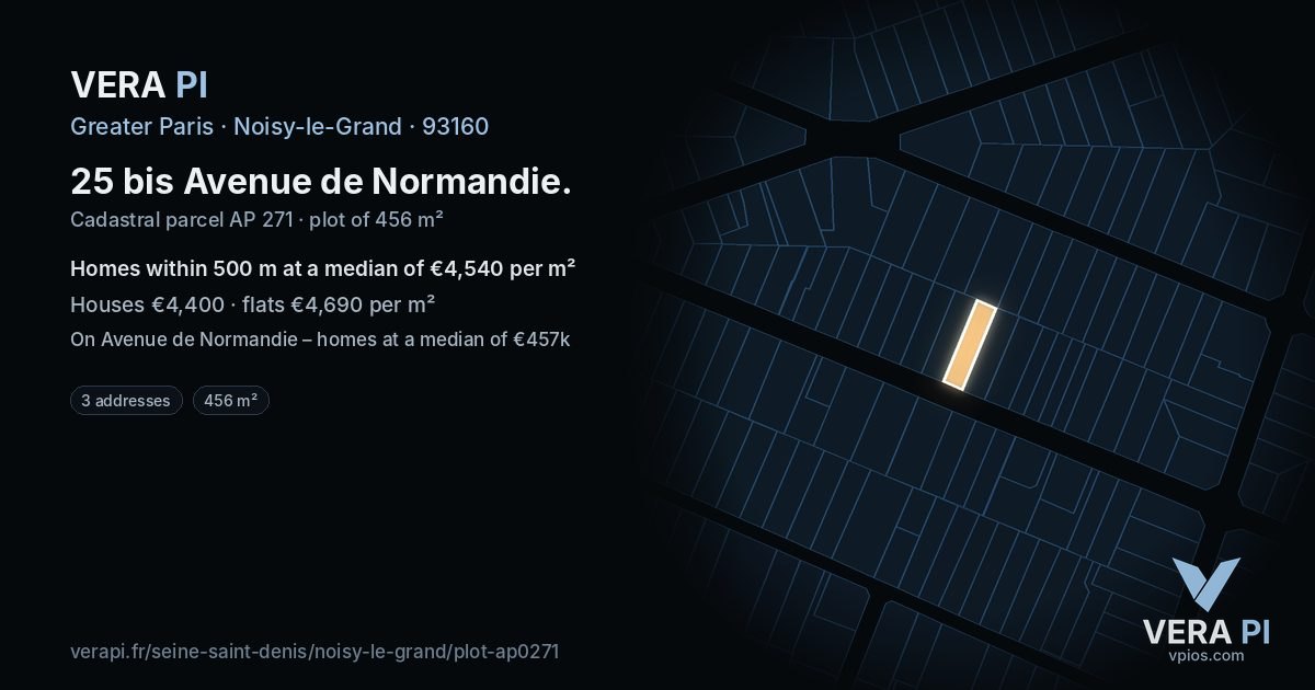 25 bis Avenue de Normandie, Noisy-le-Grand at night – the plot lit, the parcels around coloured by the prices near them