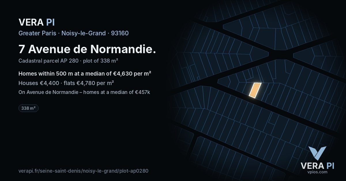 7 Avenue de Normandie, Noisy-le-Grand at night – the plot lit, the parcels around coloured by the prices near them