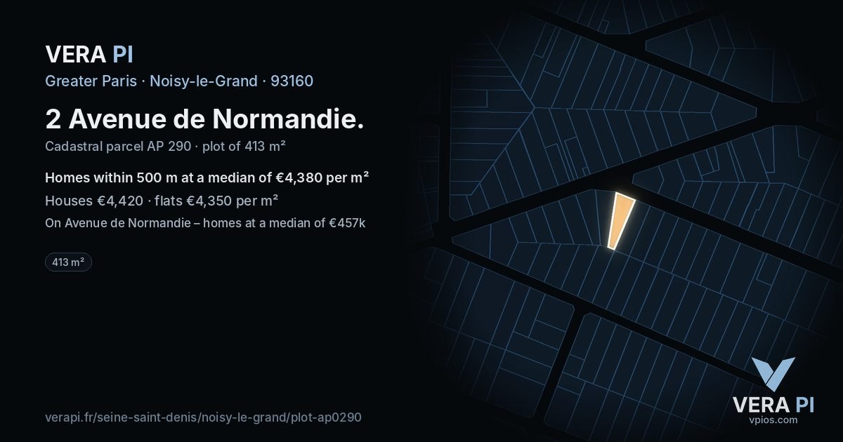 2 Avenue de Normandie, Noisy-le-Grand at night – the plot lit, the parcels around coloured by the prices near them