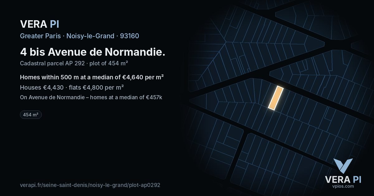 4 bis Avenue de Normandie, Noisy-le-Grand at night – the plot lit, the parcels around coloured by the prices near them