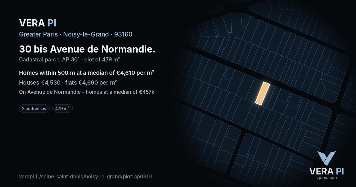 30 bis Avenue de Normandie, Noisy-le-Grand at night – the plot lit, the parcels around coloured by the prices near them