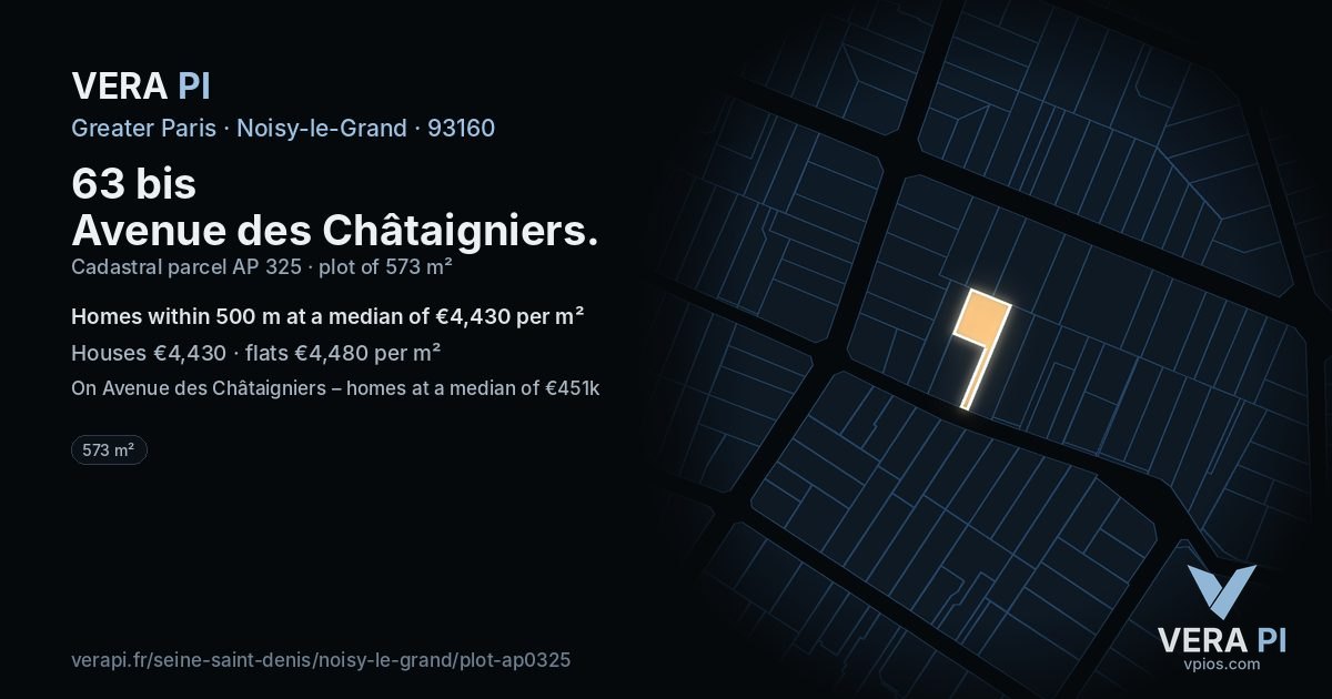 63 bis Avenue des Châtaigniers, Noisy-le-Grand at night – the plot lit, the parcels around coloured by the prices near them