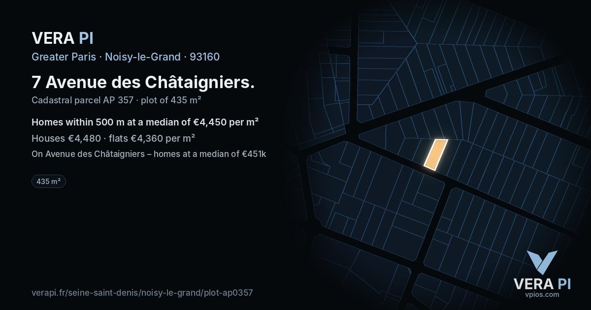7 Avenue des Châtaigniers, Noisy-le-Grand at night – the plot lit, the parcels around coloured by the prices near them