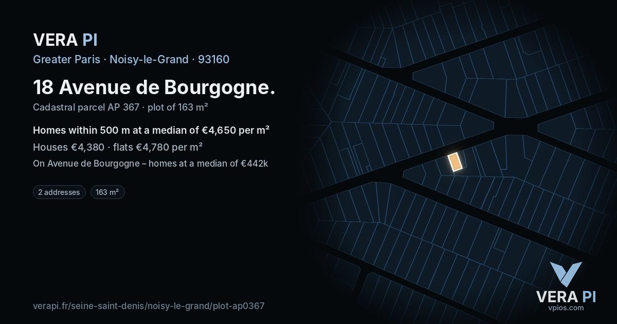 18 Avenue de Bourgogne, Noisy-le-Grand at night – the plot lit, the parcels around coloured by the prices near them