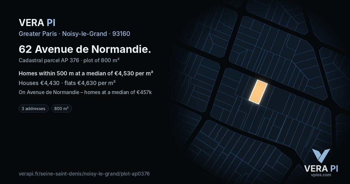 62 Avenue de Normandie, Noisy-le-Grand at night – the plot lit, the parcels around coloured by the prices near them