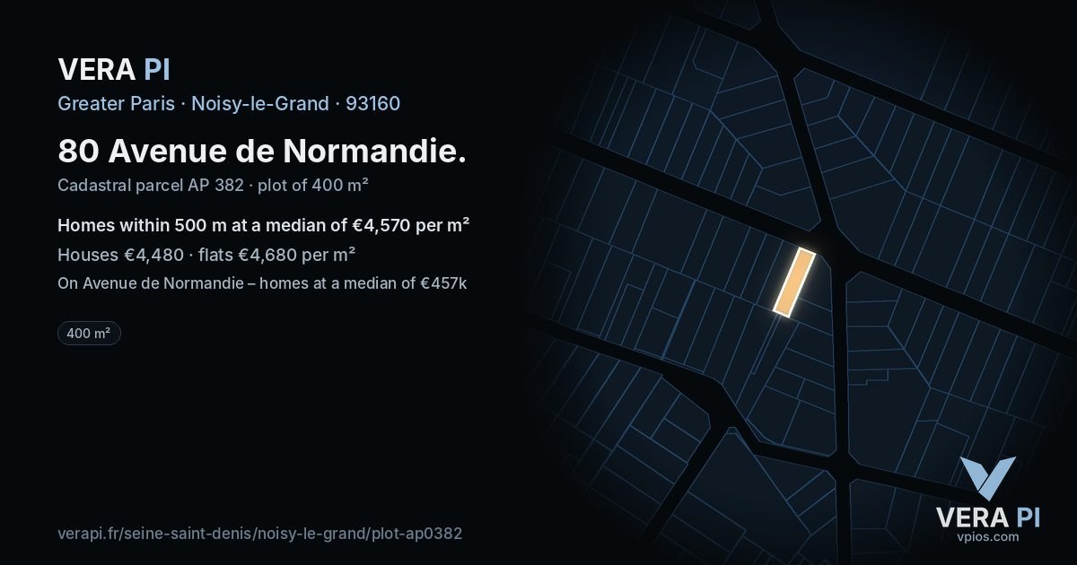 80 Avenue de Normandie, Noisy-le-Grand at night – the plot lit, the parcels around coloured by the prices near them