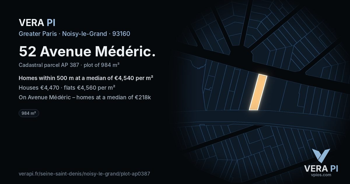 52 Avenue Médéric, Noisy-le-Grand at night – the plot lit, the parcels around coloured by the prices near them
