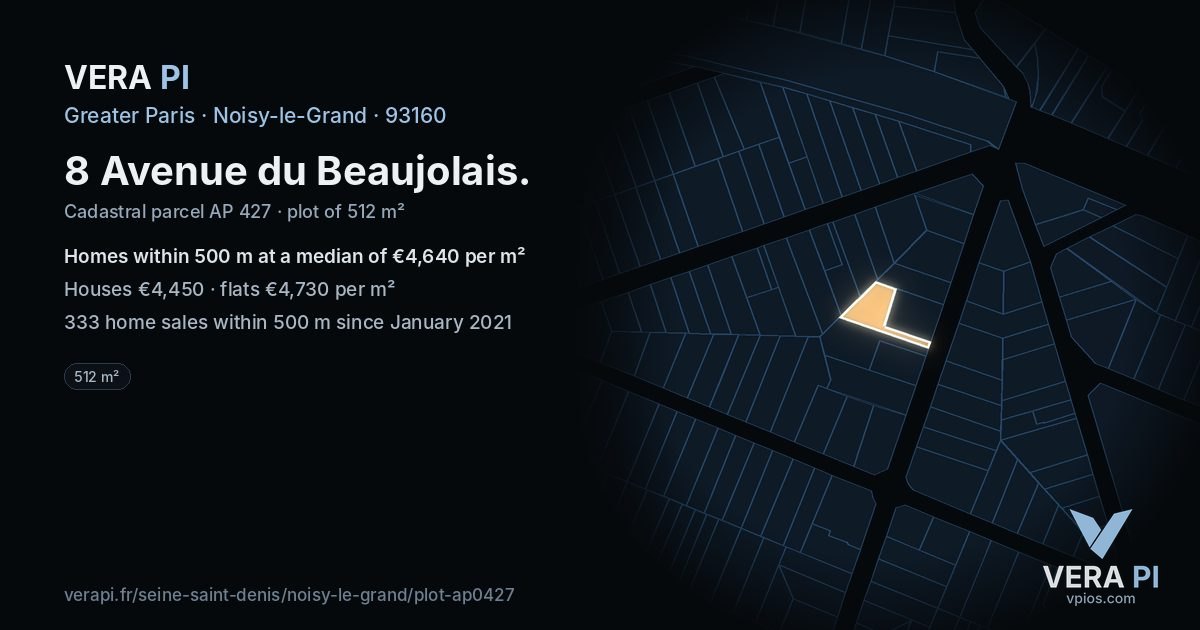 8 Avenue du Beaujolais, Noisy-le-Grand at night – the plot lit, the parcels around coloured by the prices near them