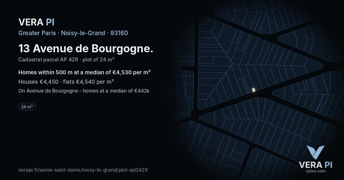 13 Avenue de Bourgogne, Noisy-le-Grand at night – the plot lit, the parcels around coloured by the prices near them