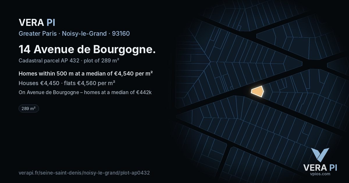 14 Avenue de Bourgogne, Noisy-le-Grand at night – the plot lit, the parcels around coloured by the prices near them
