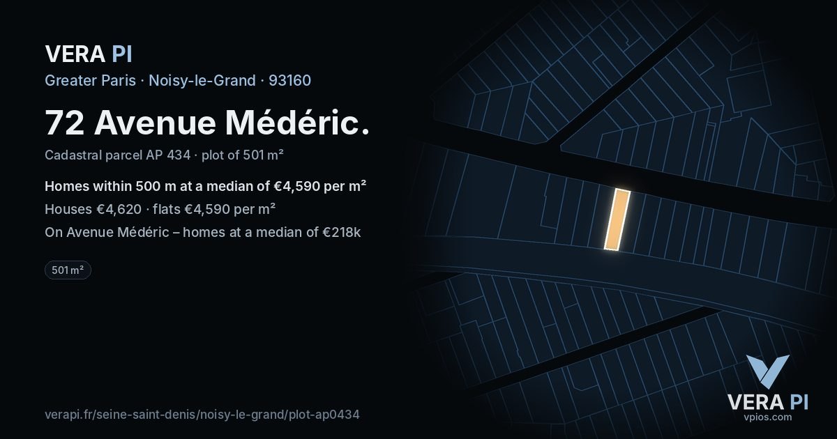 72 Avenue Médéric, Noisy-le-Grand at night – the plot lit, the parcels around coloured by the prices near them