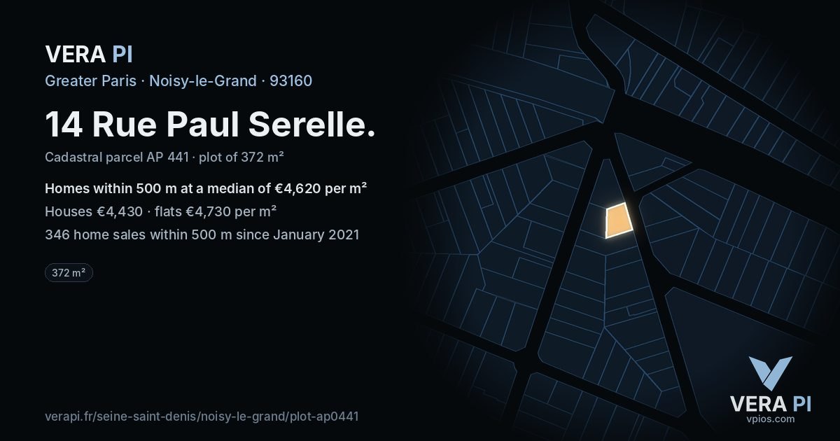14 Rue Paul Serelle, Noisy-le-Grand at night – the plot lit, the parcels around coloured by the prices near them