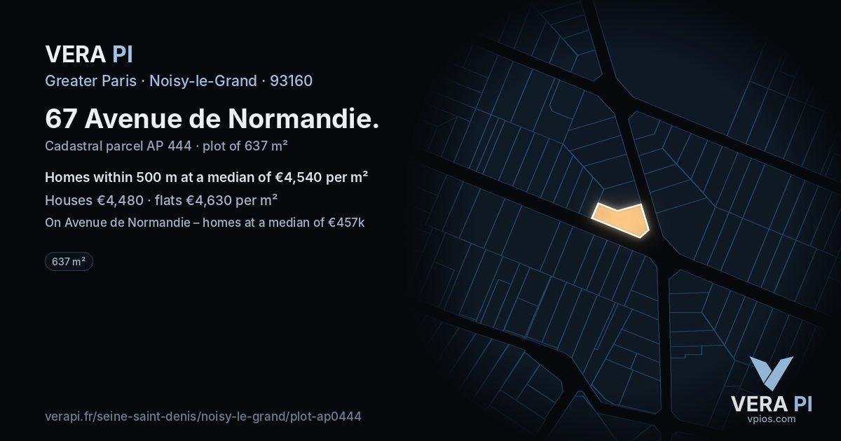 67 Avenue de Normandie, Noisy-le-Grand at night – the plot lit, the parcels around coloured by the prices near them