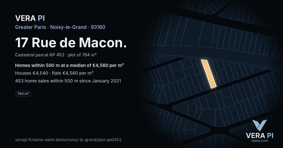 17 Rue de Macon, Noisy-le-Grand at night – the plot lit, the parcels around coloured by the prices near them