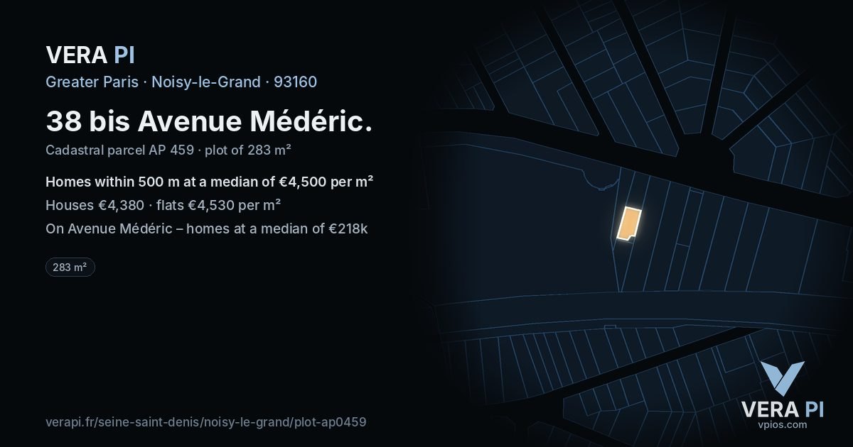 38 bis Avenue Médéric, Noisy-le-Grand at night – the plot lit, the parcels around coloured by the prices near them