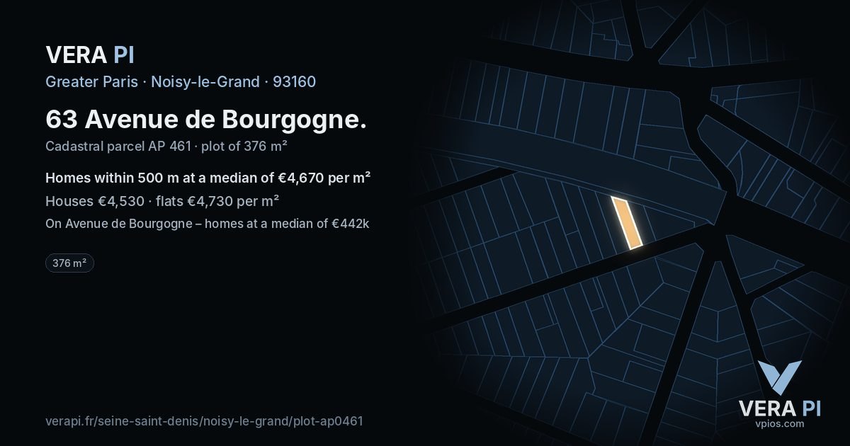 63 Avenue de Bourgogne, Noisy-le-Grand at night – the plot lit, the parcels around coloured by the prices near them