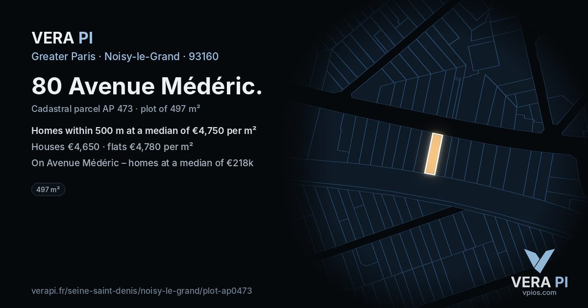 80 Avenue Médéric, Noisy-le-Grand at night – the plot lit, the parcels around coloured by the prices near them