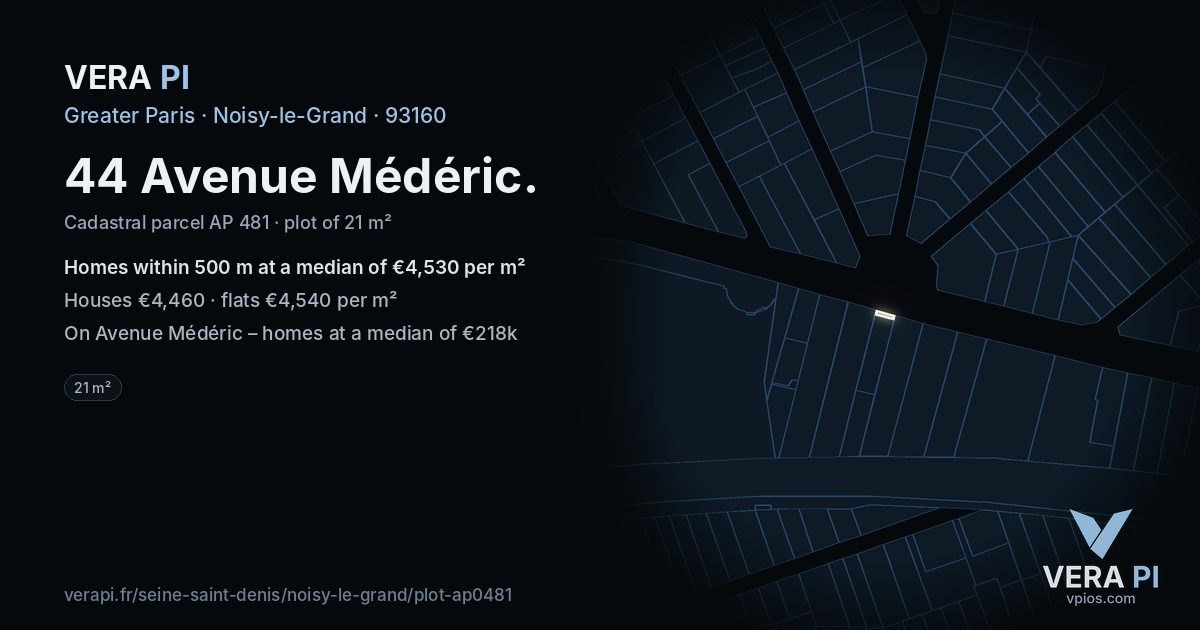 44 Avenue Médéric, Noisy-le-Grand at night – the plot lit, the parcels around coloured by the prices near them