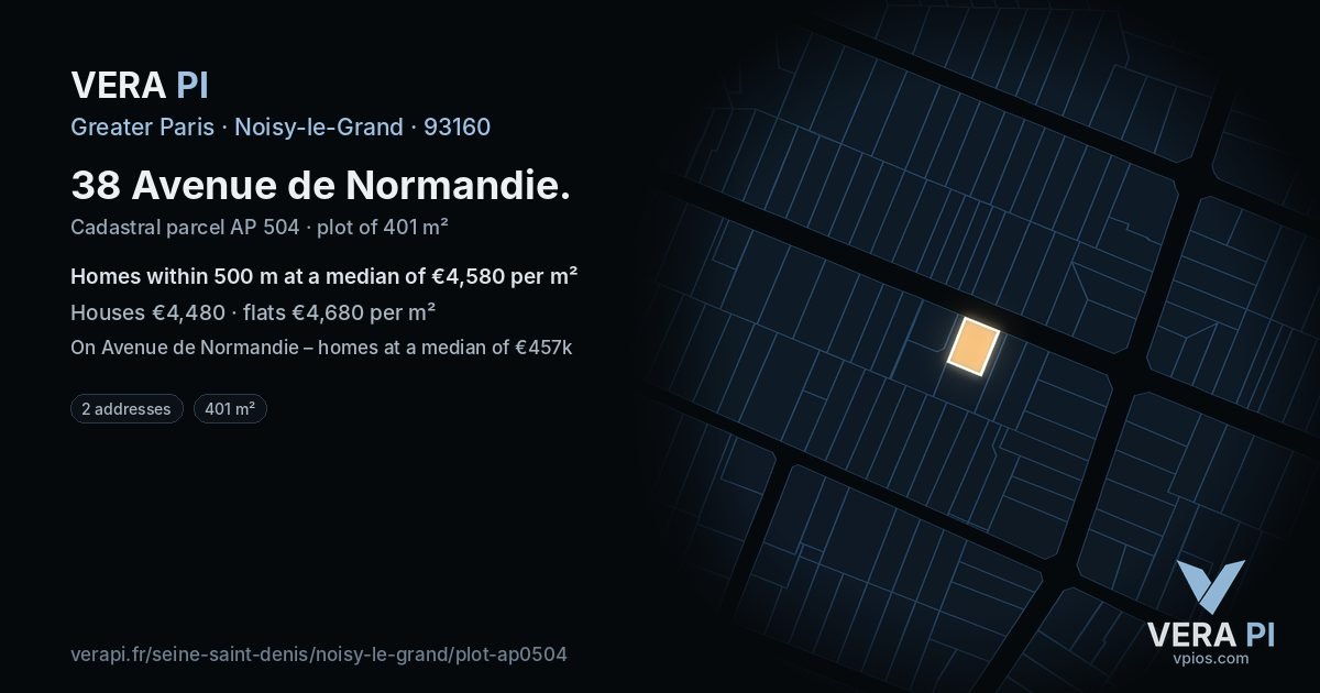 38 Avenue de Normandie, Noisy-le-Grand at night – the plot lit, the parcels around coloured by the prices near them