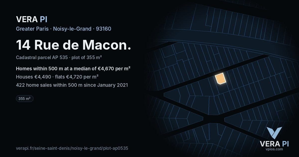 14 Rue de Macon, Noisy-le-Grand at night – the plot lit, the parcels around coloured by the prices near them