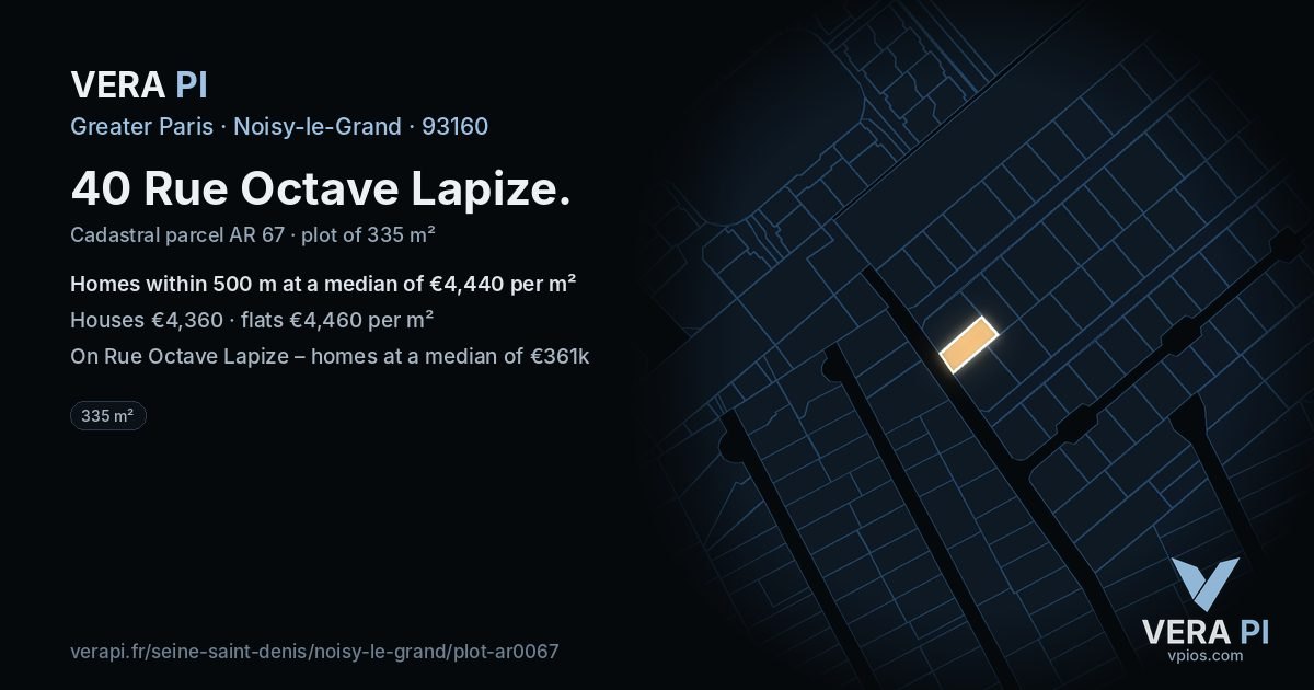 40 Rue Octave Lapize, Noisy-le-Grand at night – the plot lit, the parcels around coloured by the prices near them