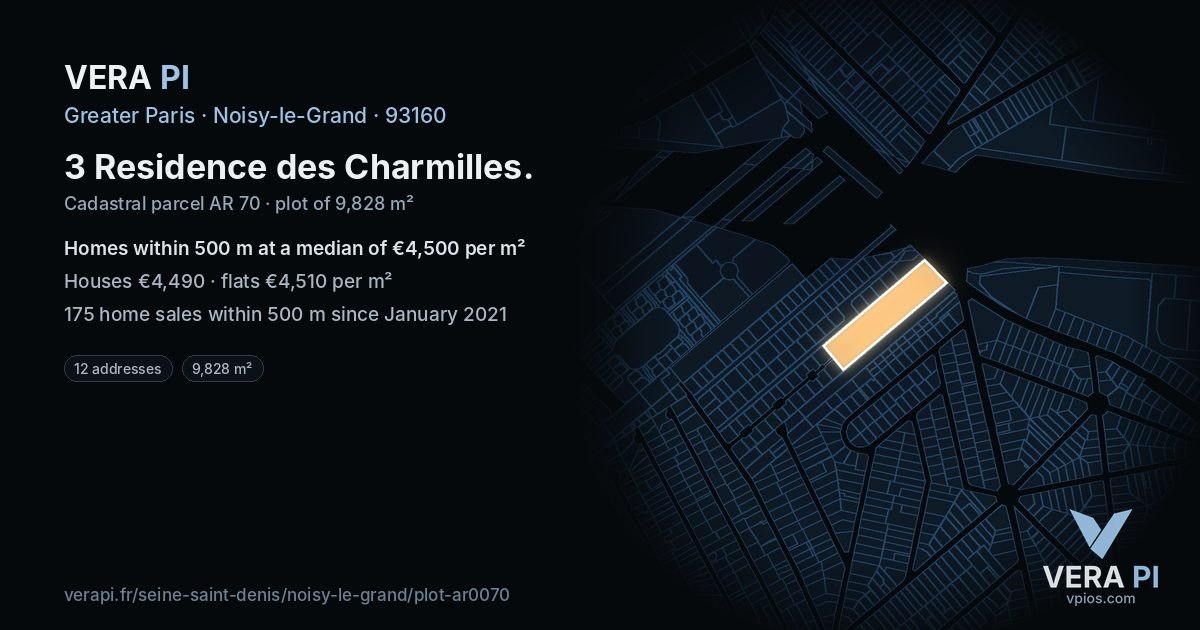 3 Residence des Charmilles, Noisy-le-Grand at night – the plot lit, the parcels around coloured by the prices near them
