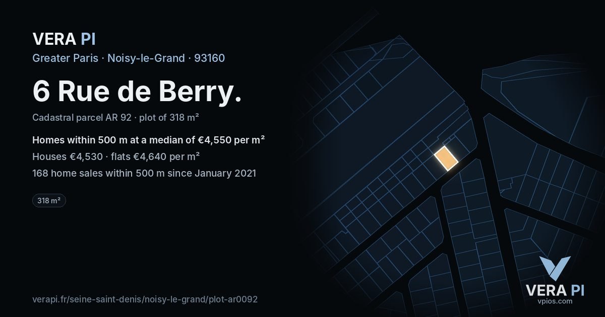 6 Rue de Berry, Noisy-le-Grand at night – the plot lit, the parcels around coloured by the prices near them