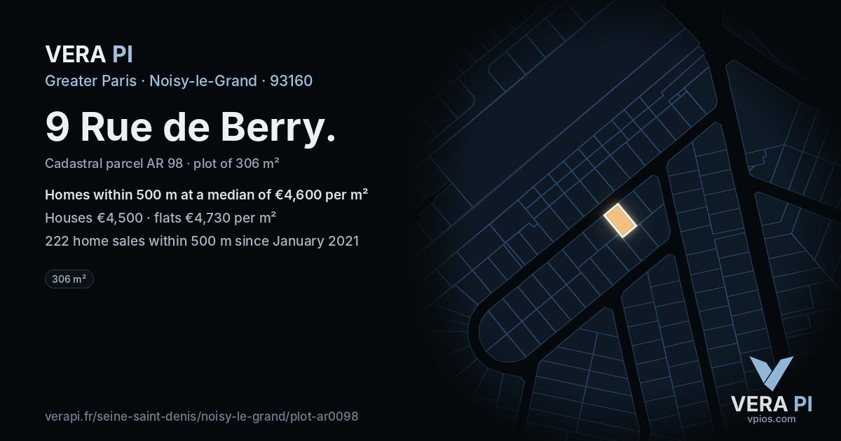 9 Rue de Berry, Noisy-le-Grand at night – the plot lit, the parcels around coloured by the prices near them
