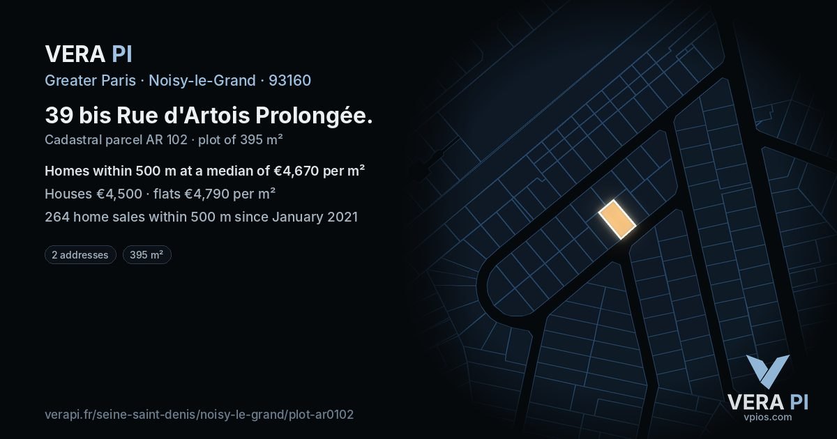 39 bis Rue d'Artois Prolongée, Noisy-le-Grand at night – the plot lit, the parcels around coloured by the prices near them