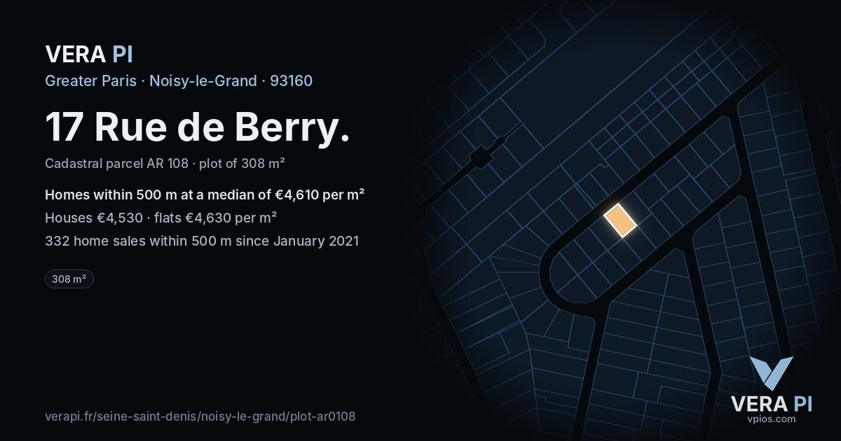 17 Rue de Berry, Noisy-le-Grand at night – the plot lit, the parcels around coloured by the prices near them