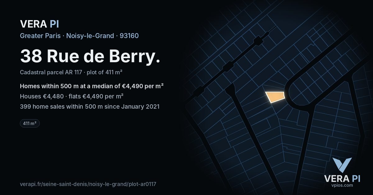 38 Rue de Berry, Noisy-le-Grand at night – the plot lit, the parcels around coloured by the prices near them