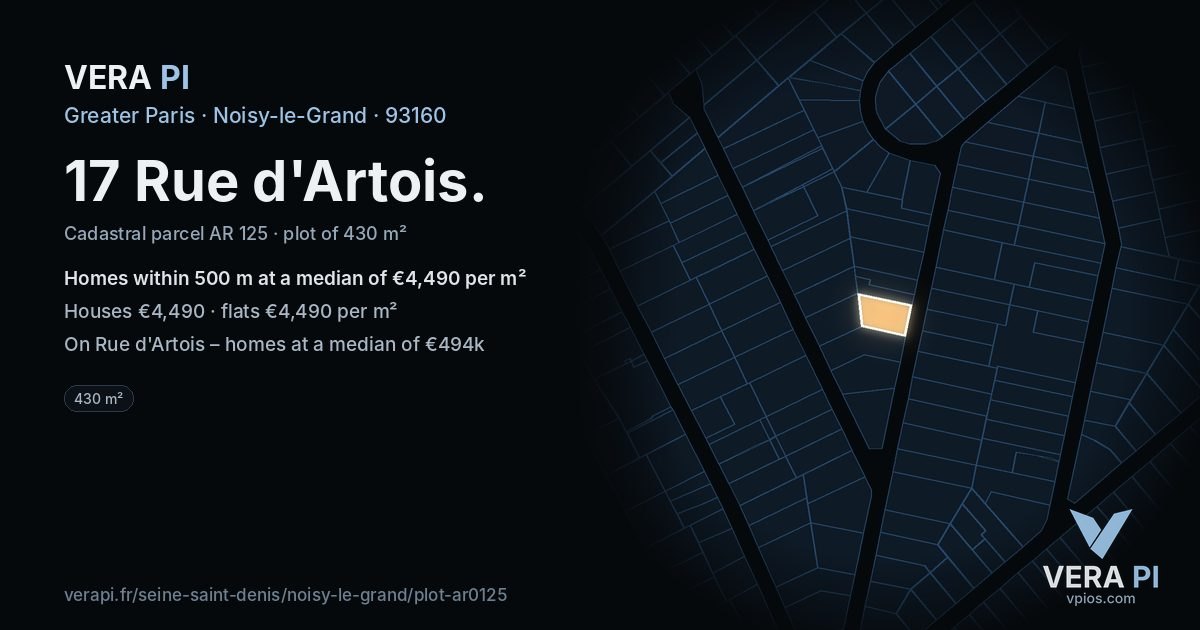 17 Rue d'Artois, Noisy-le-Grand at night – the plot lit, the parcels around coloured by the prices near them