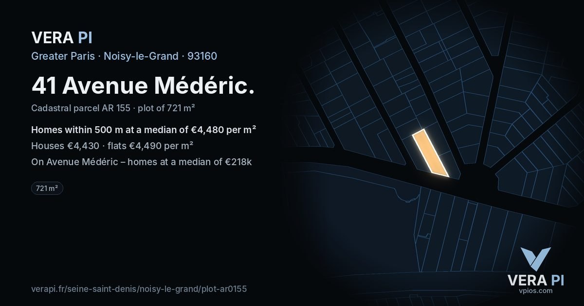 41 Avenue Médéric, Noisy-le-Grand at night – the plot lit, the parcels around coloured by the prices near them