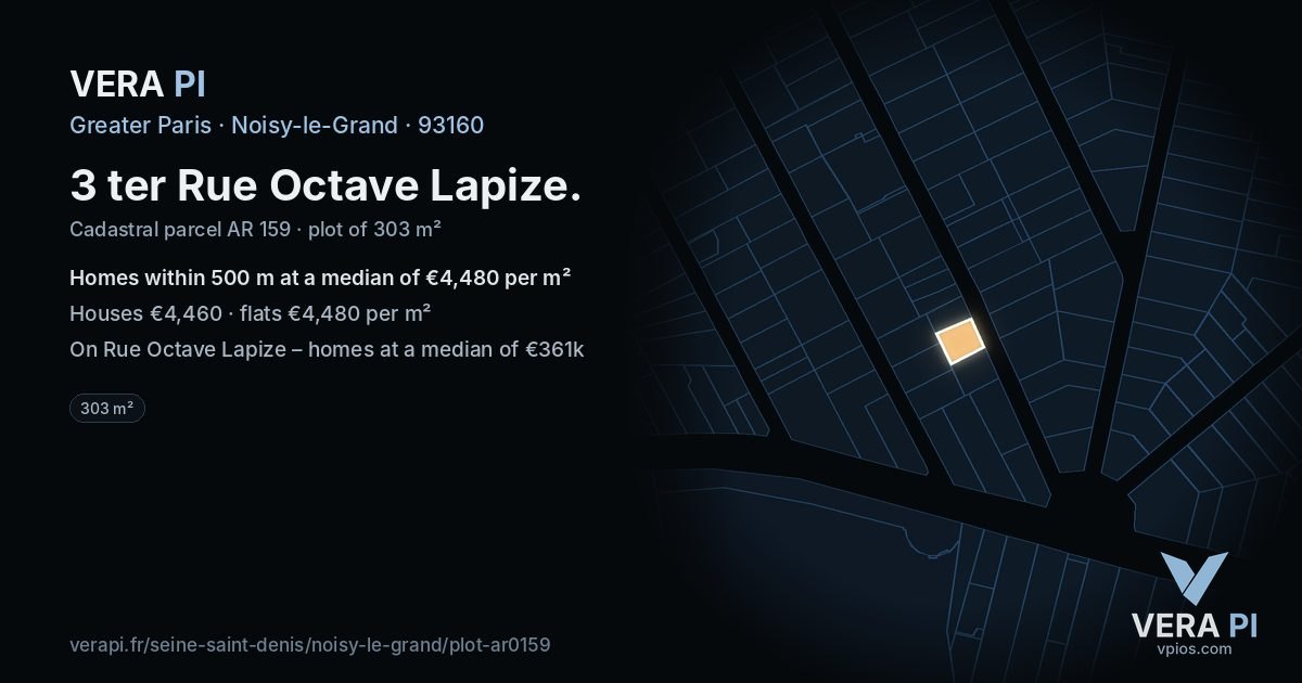 3 ter Rue Octave Lapize, Noisy-le-Grand at night – the plot lit, the parcels around coloured by the prices near them