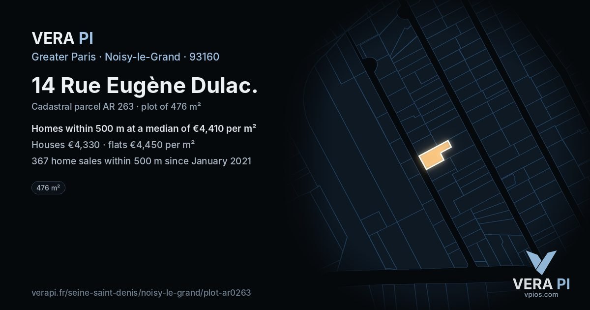 14 Rue Eugène Dulac, Noisy-le-Grand at night – the plot lit, the parcels around coloured by the prices near them