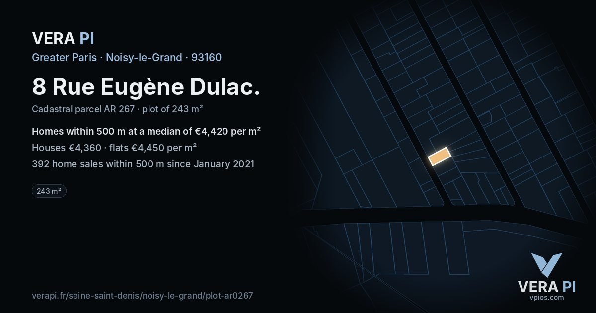 8 Rue Eugène Dulac, Noisy-le-Grand at night – the plot lit, the parcels around coloured by the prices near them