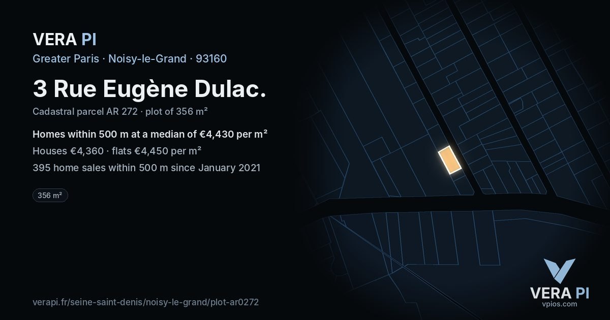 3 Rue Eugène Dulac, Noisy-le-Grand at night – the plot lit, the parcels around coloured by the prices near them