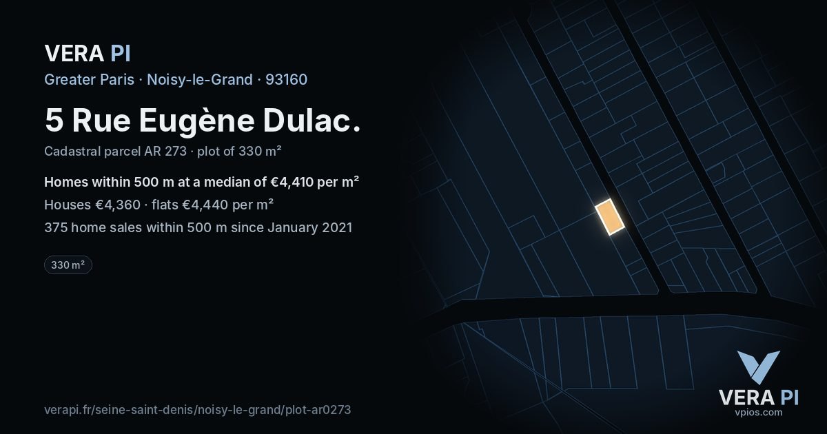 5 Rue Eugène Dulac, Noisy-le-Grand at night – the plot lit, the parcels around coloured by the prices near them