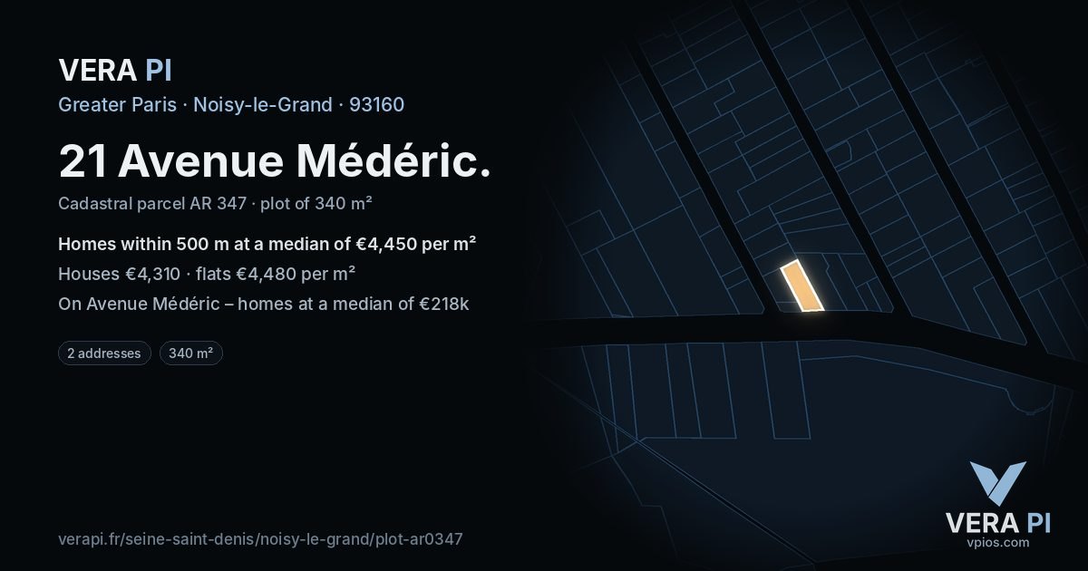 21 Avenue Médéric, Noisy-le-Grand at night – the plot lit, the parcels around coloured by the prices near them