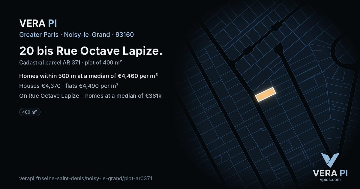 20 bis Rue Octave Lapize, Noisy-le-Grand at night – the plot lit, the parcels around coloured by the prices near them