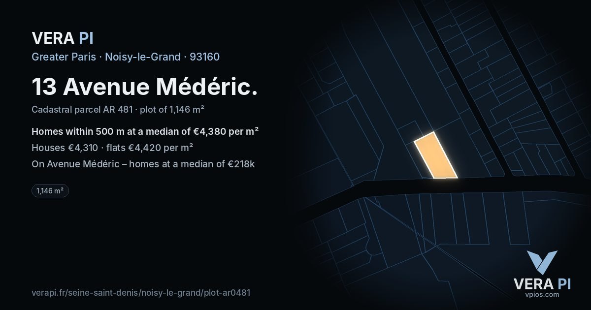 13 Avenue Médéric, Noisy-le-Grand at night – the plot lit, the parcels around coloured by the prices near them