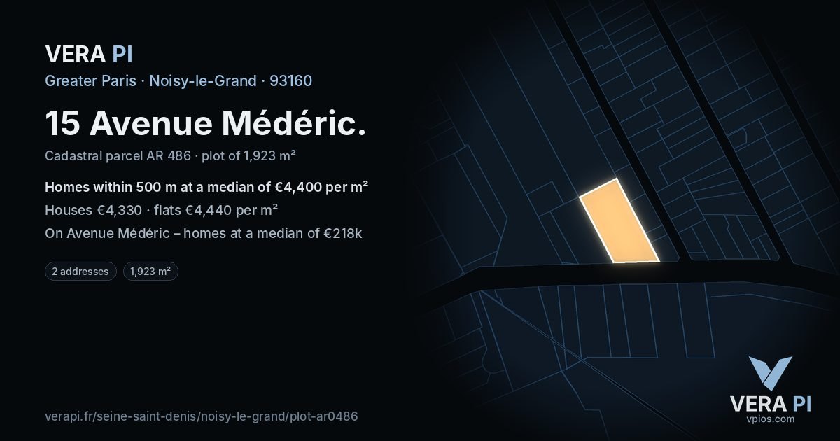 15 Avenue Médéric, Noisy-le-Grand at night – the plot lit, the parcels around coloured by the prices near them
