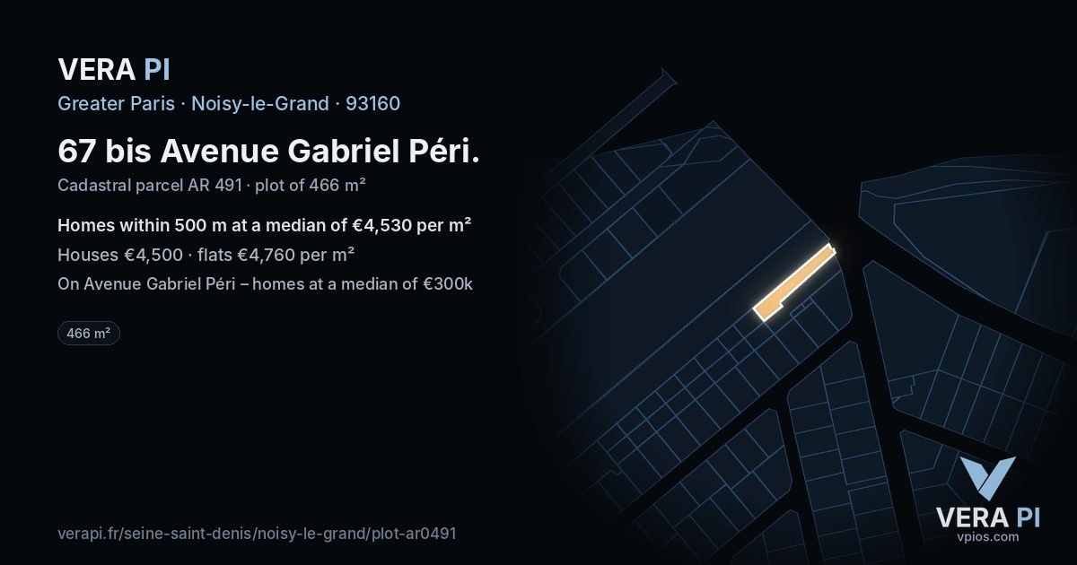 67 bis Avenue Gabriel Péri, Noisy-le-Grand at night – the plot lit, the parcels around coloured by the prices near them