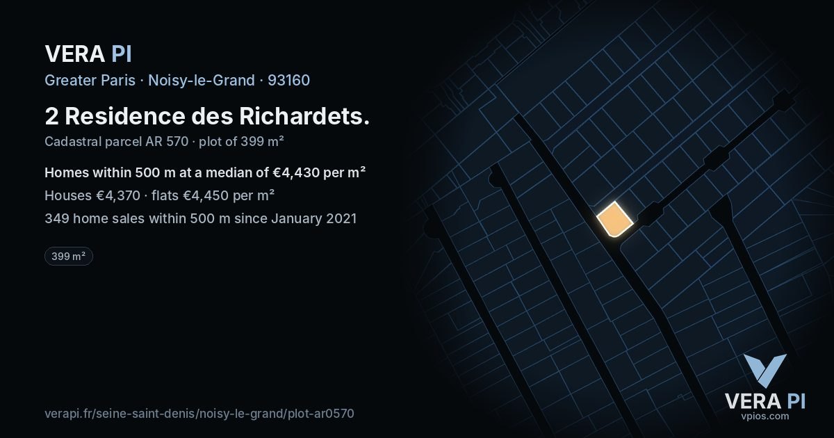 2 Residence des Richardets, Noisy-le-Grand at night – the plot lit, the parcels around coloured by the prices near them