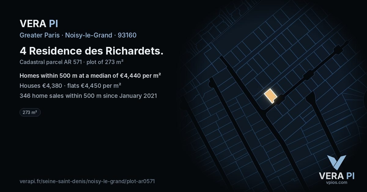 4 Residence des Richardets, Noisy-le-Grand at night – the plot lit, the parcels around coloured by the prices near them